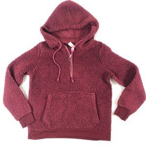 4/$15 No Bo Pullover Fleece Hoodie Juniors M 7 -9 Burgundy 1/3 Zipper Pocket